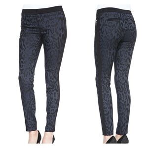 Rebecca Taylor Leopard Print Brocade Pants Navy